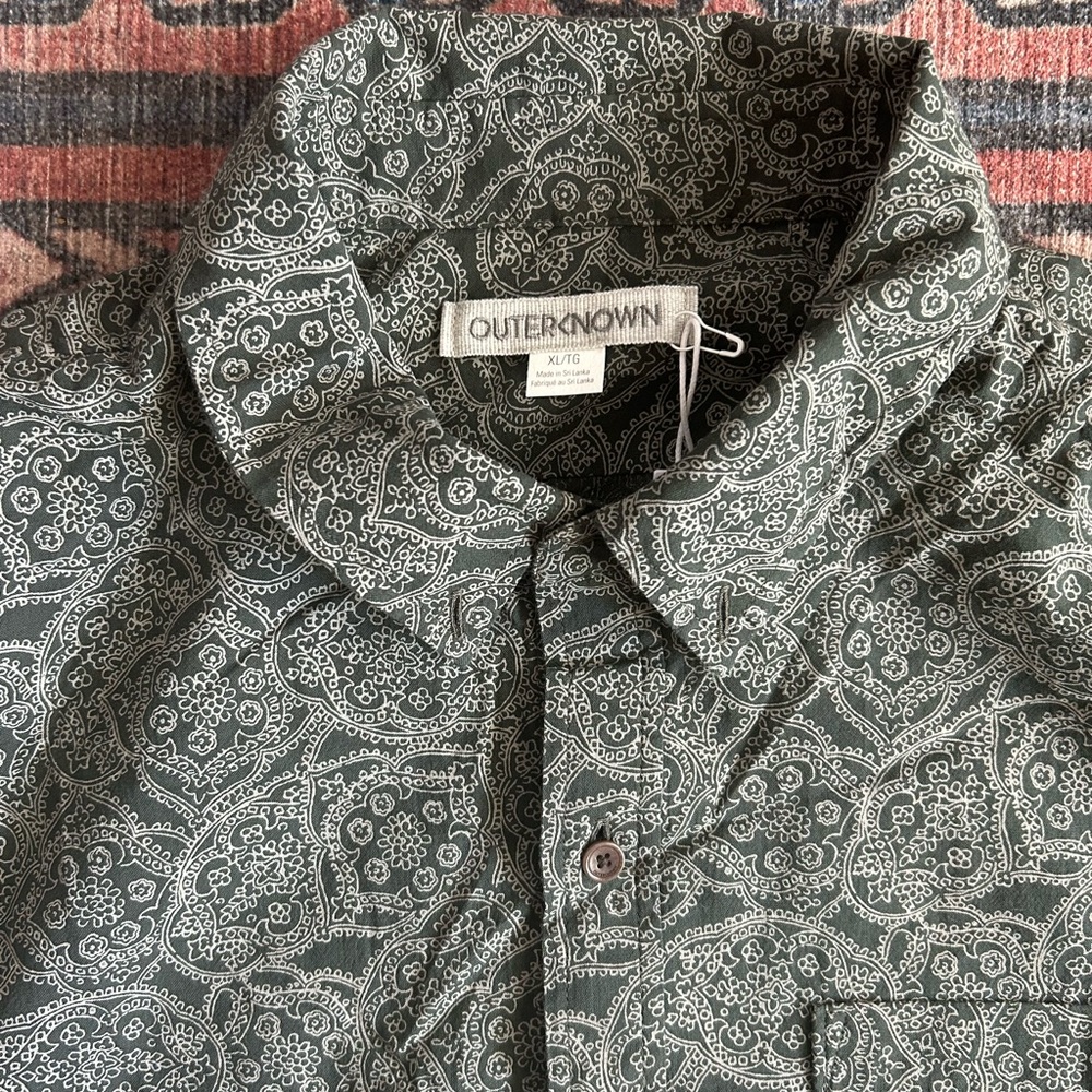 Outerknown Olive Green Paisley Button-Down Shirt (Men’s XL)